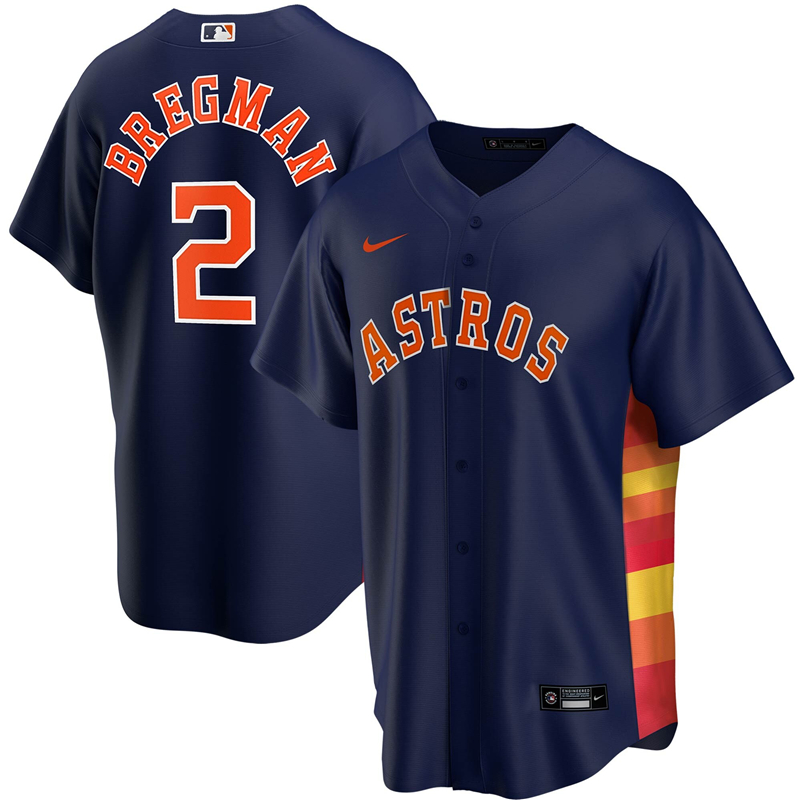 2020 MLB Men Houston Astros #2 Alex Bregman Nike Navy Alternate 2020 Replica Player Jersey 1